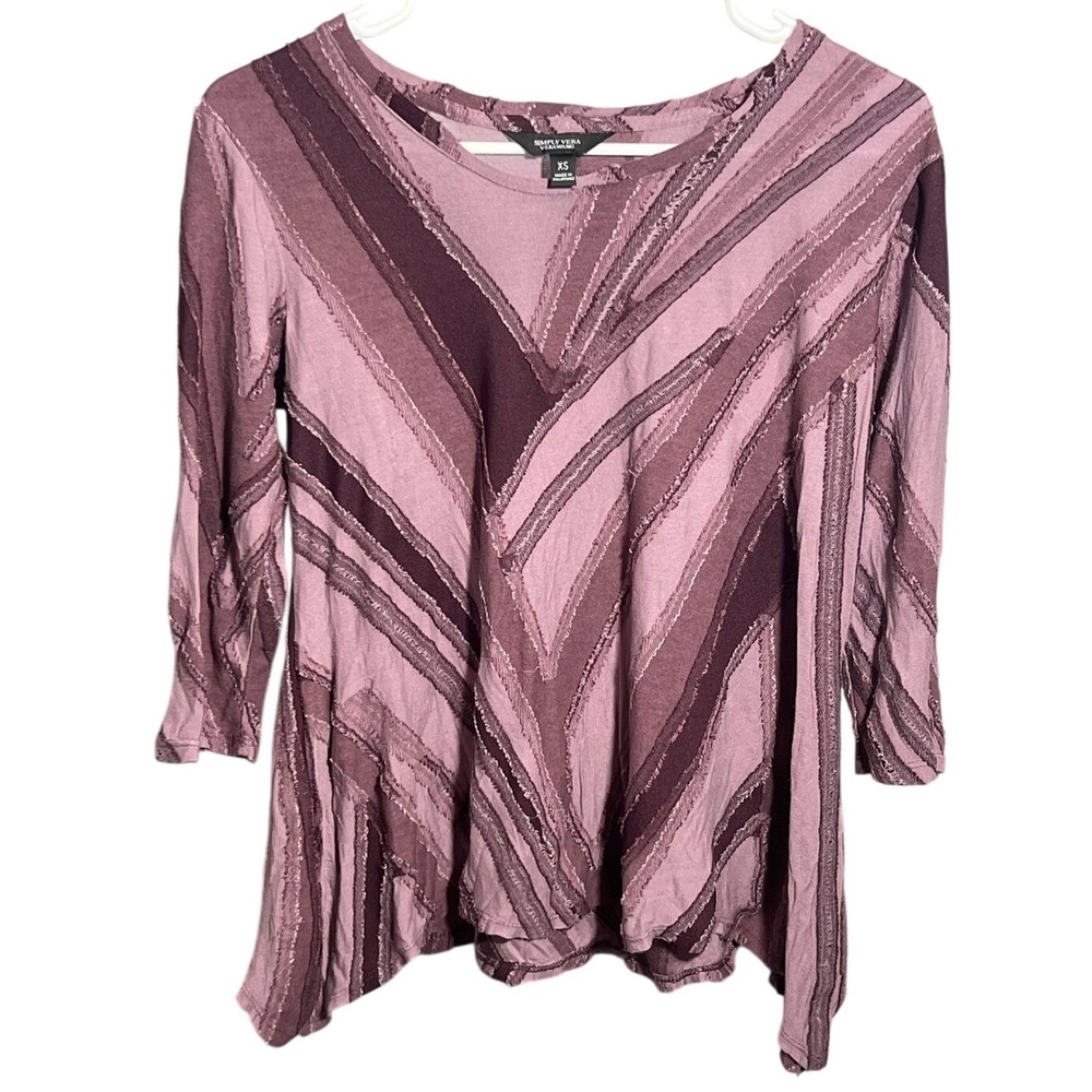 Simply Vera Vera Wang XS Purple Mauve Raw Edge Asymmetrical Hem Knit Top